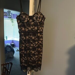 Iris Black and Tan Sheath Mini Dress Spaghetti Strap